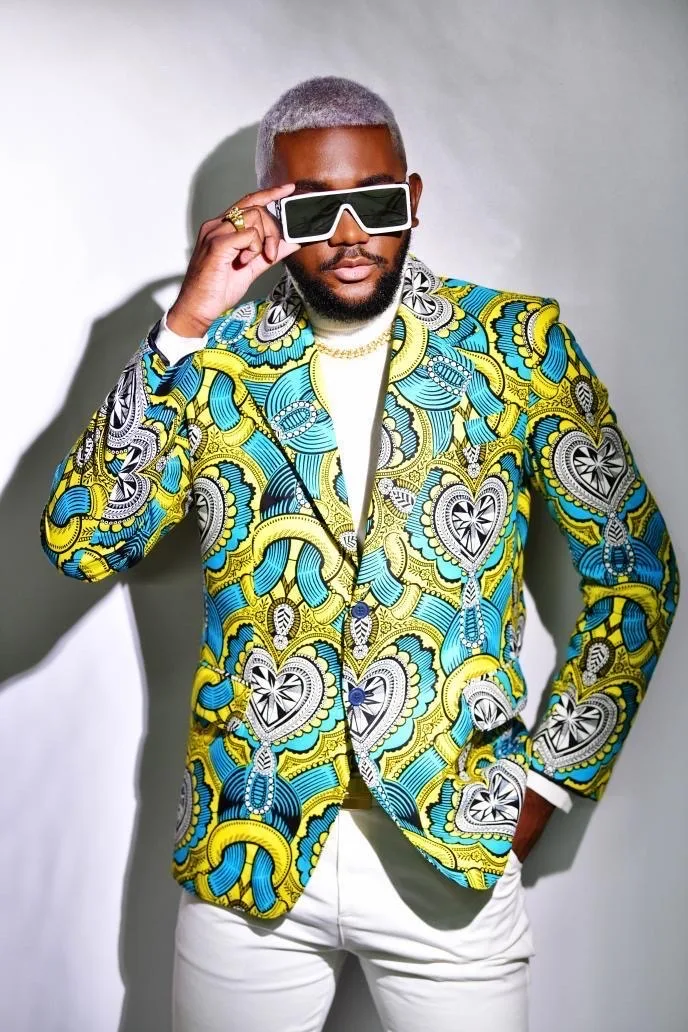 Gabriel Froid in a signature African-print blazer